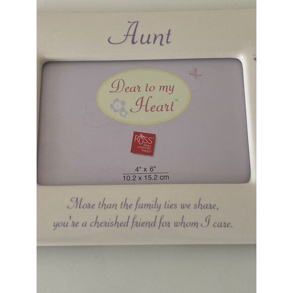 Russ Berrie Aunt Picture Frame 4" X 6" Ceramic Floral Design Beige Purple - Picture 5 of 16